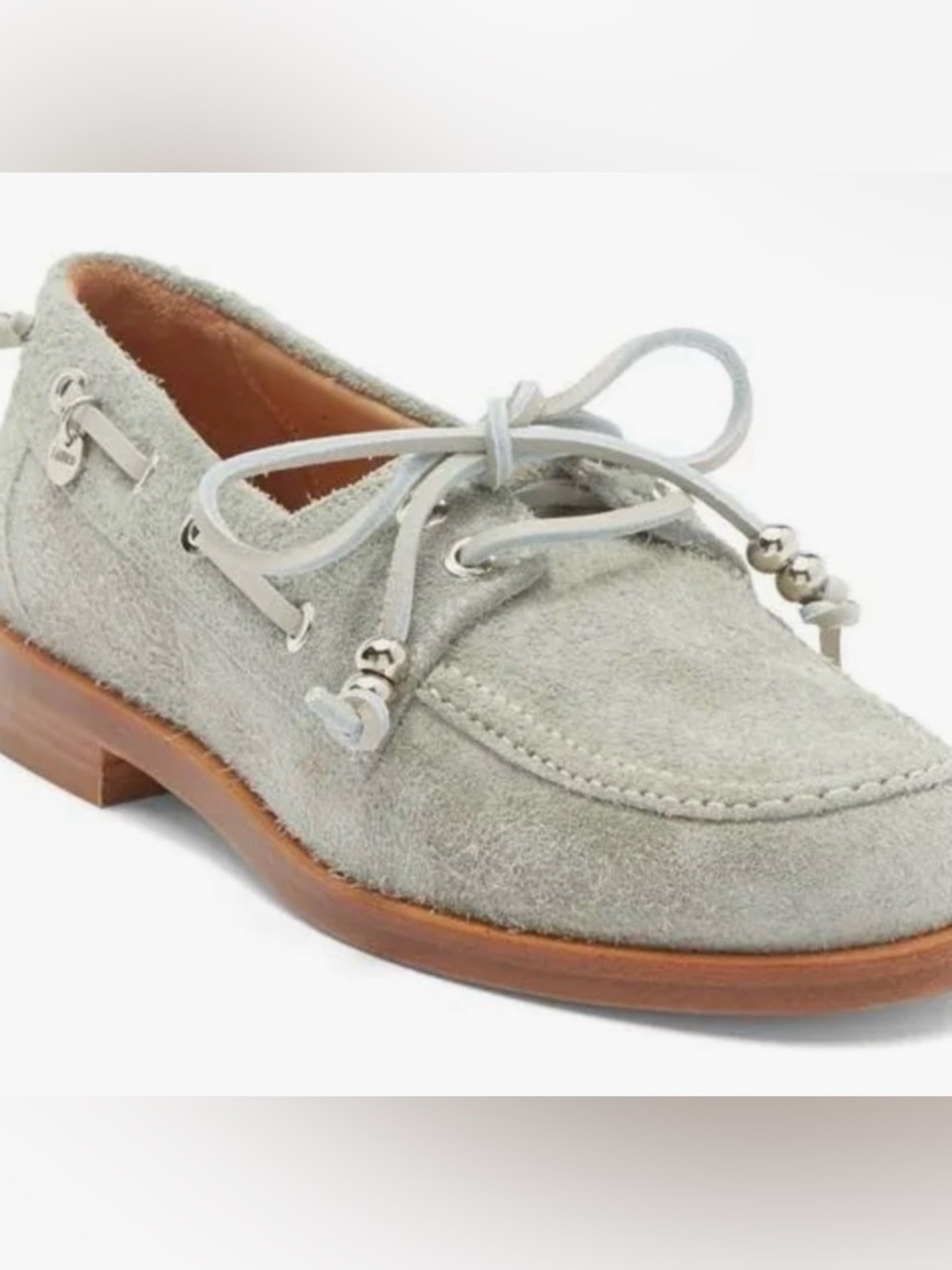 Labucq NELSON Women's Suede Moccasin Loafer boat shoes in Light Gray with Beads